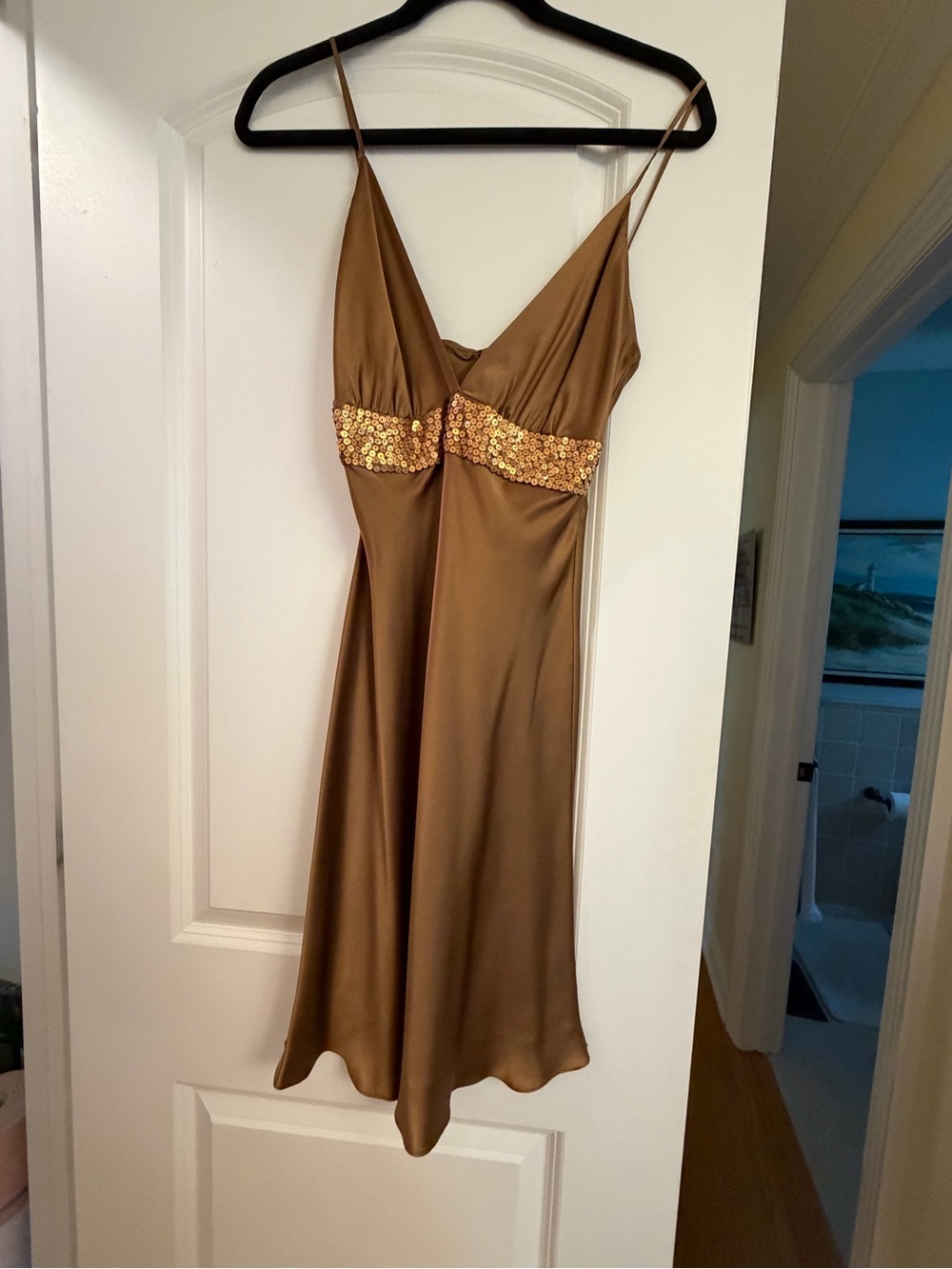 JB by Julie Brown Gold Satin Slip Dress with Sequin Band